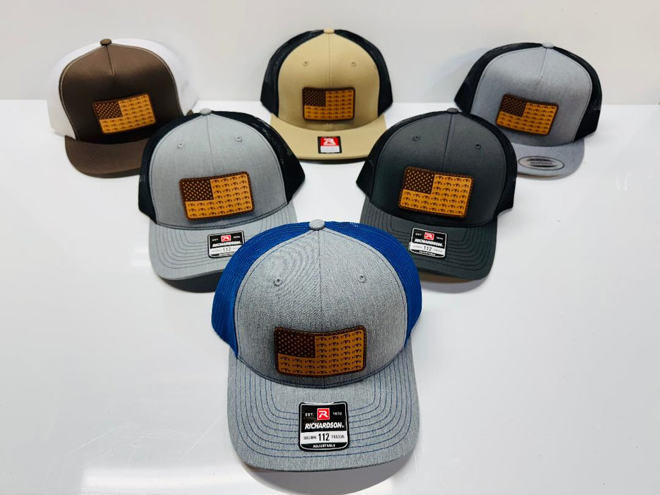 "American Flag Leather Patch" Hats